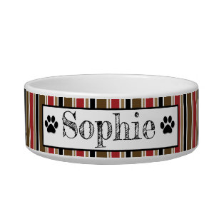 Red & Brown Stripes Personalized Dog Cat Pet  Bowl