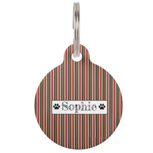 Red & Brown Stripes Personalized Dog Cat Pet Pet ID Tag