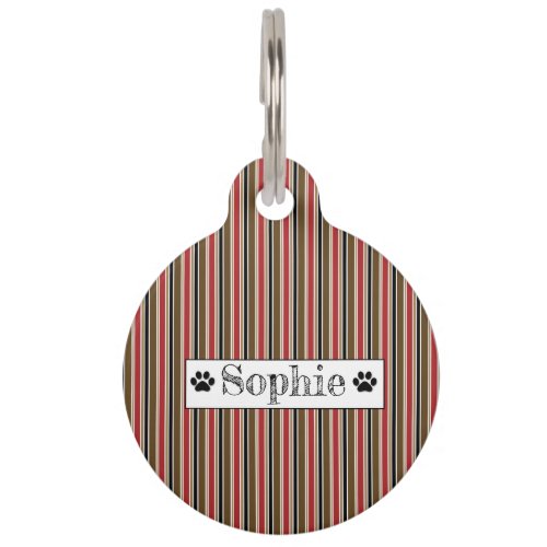 Red  Brown Stripes Personalized Dog Cat Pet  Pet ID Tag
