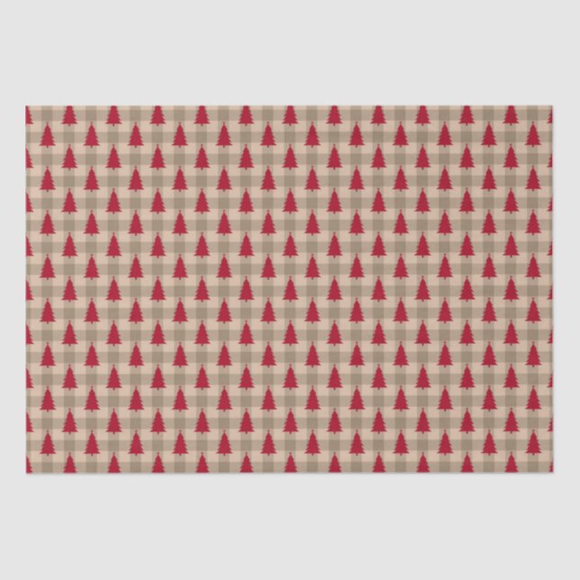 Red Brown Tan Buffalo Plaid Rustic Christmas Tissue Paper (Front)