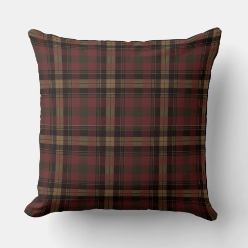 Red Brown Tartan Plaid Cottage Core Style Throw Pillow