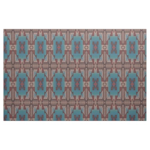 Red Brown Teal Blue Green Eclectic Ethnic Look Fabric