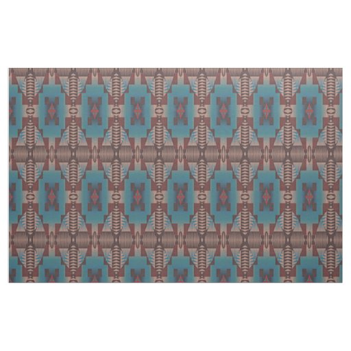 Red Brown Teal Blue Green Eclectic Ethnic Look Fabric
