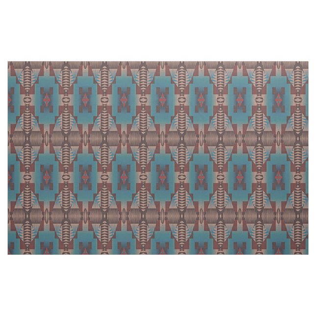 Red Brown Teal Blue Green Eclectic Ethnic Look Fabric (Fat Quarter)