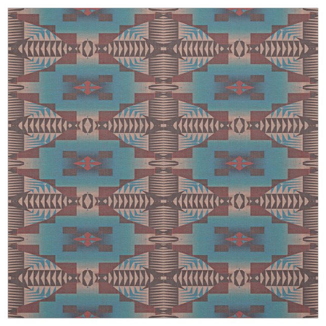 Red Brown Teal Blue Green Eclectic Ethnic Look Fabric (Swatch)
