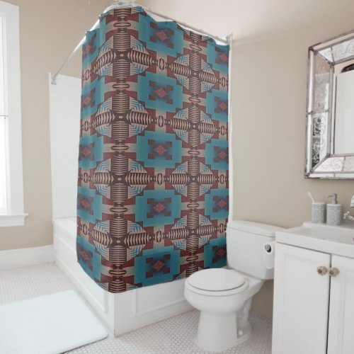 Red Brown Teal Blue Green Eclectic Ethnic Look Shower Curtain