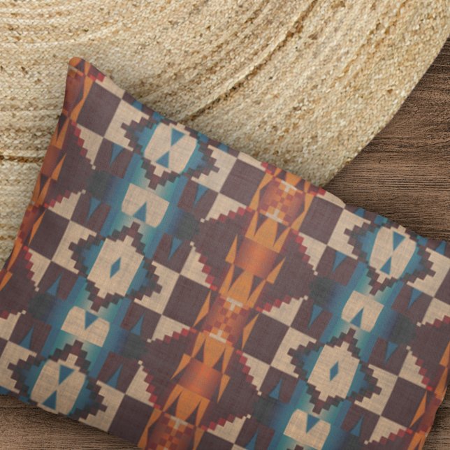 Red Brown Teal Blue Orange Tribal Art Pattern Pillow Case (Creator Uploaded)
