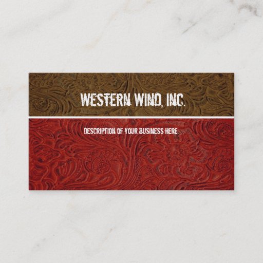 Customizable Red, Brown Tooled Leather Business Card