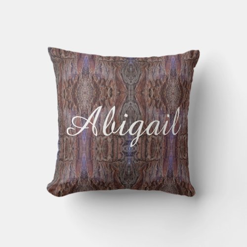 Red Brown Tree Bark Abstract Pattern Add a Name Throw Pillow
