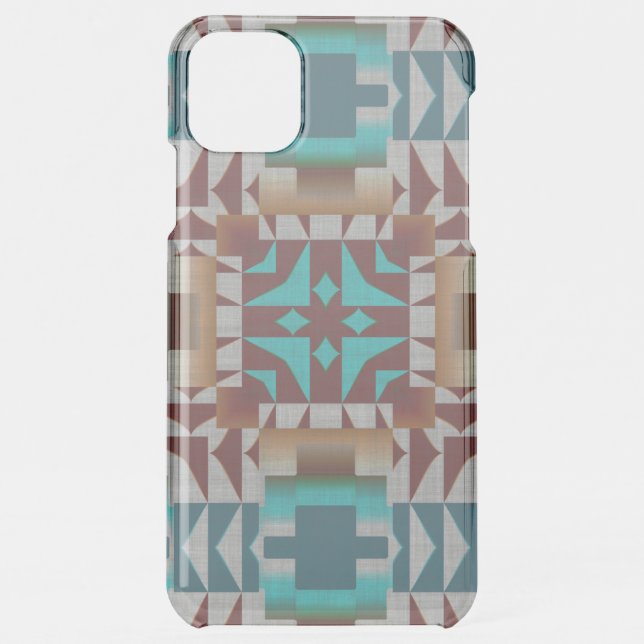 Red Brown Turquoise Teal Blue Mosaic Pattern Uncommon iPhone Case (Back)