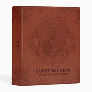Red-brown vintage leather embossed horse head mini binder
