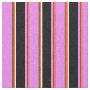Red, Brown, Violet, Black & White Colored Stripes Fabric