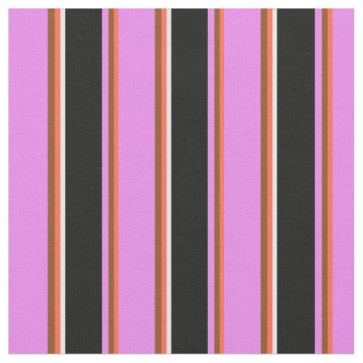 Red, Brown, Violet, Black & White Colored Stripes Fabric