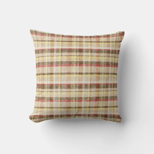 Red Brown Yellow Cottage Plaid Throw Pillow