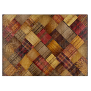 RED BROWN YELLOW ORANGE PLAID FALL PATTERN CUTTING BOARD