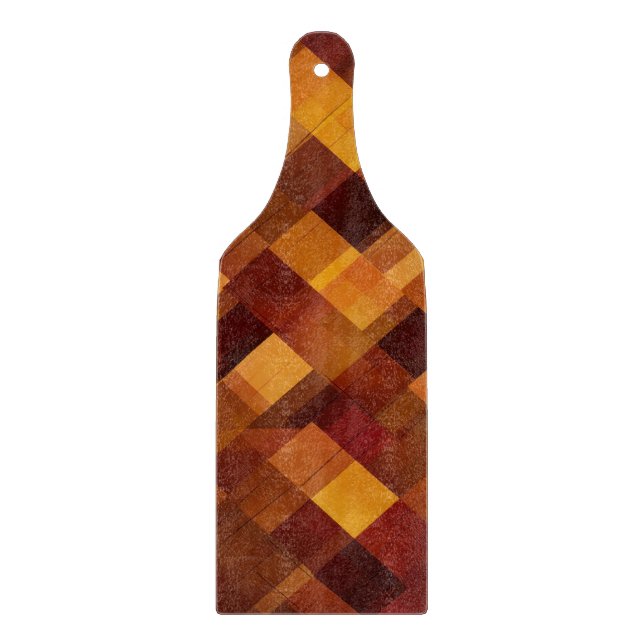 RED BROWN YELLOW ORANGE PLAID FALL PATTERN CUTTING BOARD (Front)
