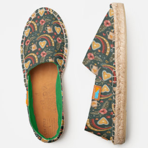 Red, Brown, Yellow Pattern Of Romantic Coffee Espadrilles