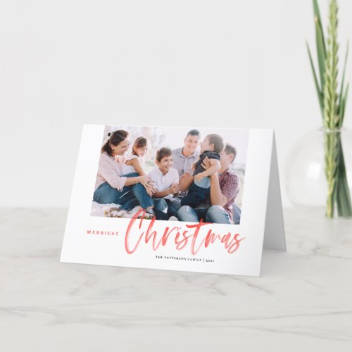 Red Brush Calligraphy Merriest Christmas Photo Holiday Card