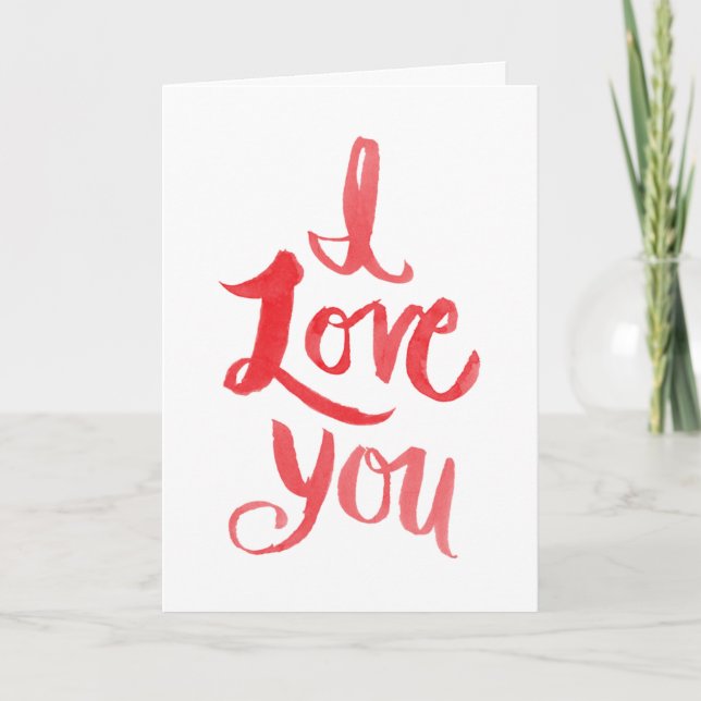 Red Brush Lettering I Love You Holiday Card (Front)