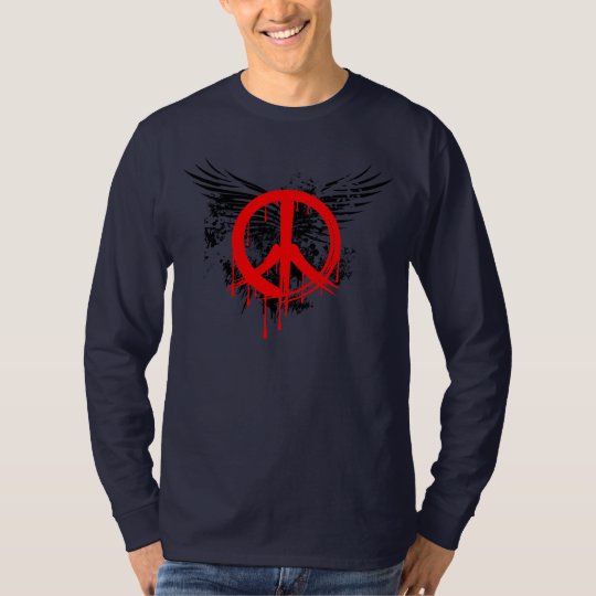 Red Brush Peace symbol and Splatter Wings T-Shirt