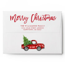 Red Brush Script Christmas Vintage Truck Envelope Red Brush Script Christmas Vintage Truck Envelope