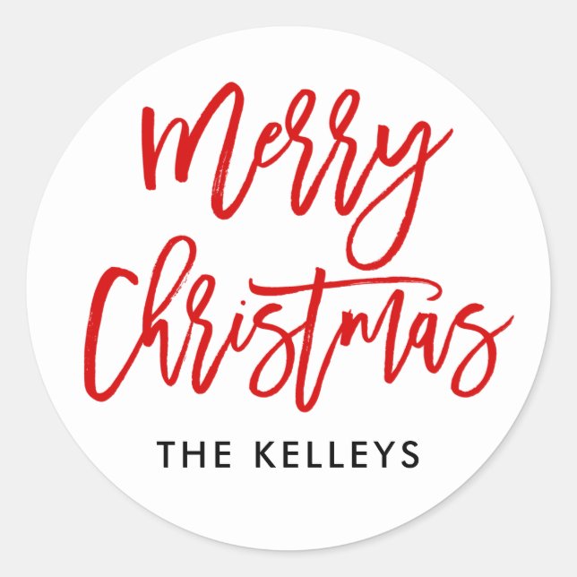 Red Brush Script Classic Round Sticker (Front)