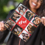 Red | Brush Script Grad 8 Photo Collage Graduation Cap Topper<br><div class="desc">Celebrate your graduation day in style with a photo collage graduation cap topper! The custom graduation cap topper features "grad" in white painted lettering with a red background (or color of your choice) surrounded by 8 of the graduate's favorite photos. Choose photos of your friends, family, pets, etc. Personalize the...</div>
