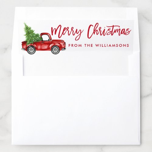 Red Brush Script Vintage Truck Christmas Envelope Liner