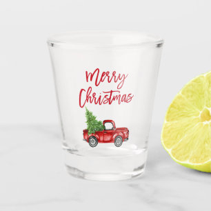 Red Brush Script Vintage Truck Christmas Shot Glass