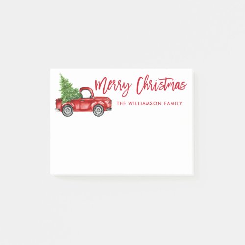 Red Brush Script Vintage Truck Christmas Tree Post_it Notes