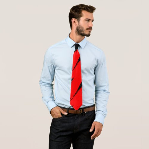 Red Brush Stroke Modern Black Background Neck Tie