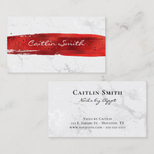 Red Brush Stroke Silver White Foil Marble Business Card