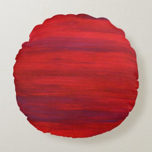 Red Brush Strokes Round Pillow