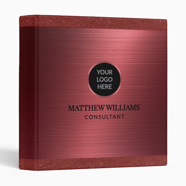Red Brushed Metal  3 Ring Binder (Front/Spine)