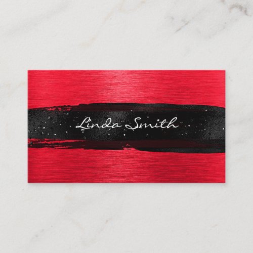 Red Brushed Metal Black Brush Strokes Business Card