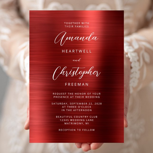 Red Brushed Metal Script Wedding Invitation (Creator Uploaded)
