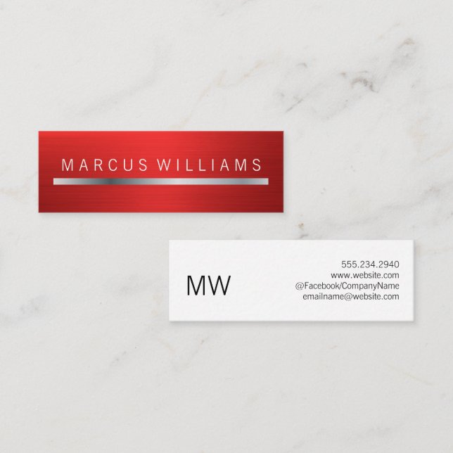 Red Brushed Metallic Mini Business Card (Front/Back)