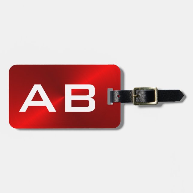 Red Brushed Metallic Monogram Initials Luggage Tag (Front Horizontal)