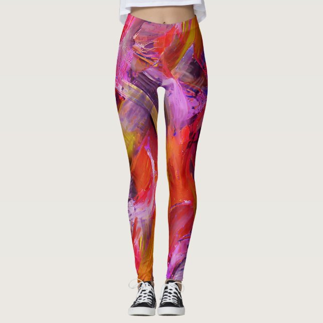 Red Brushstrokes Leggings (Front)