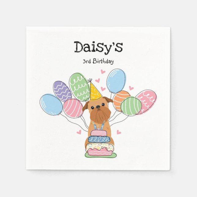 Red Brussels Griffon Birthday Paper Napkins (Front)