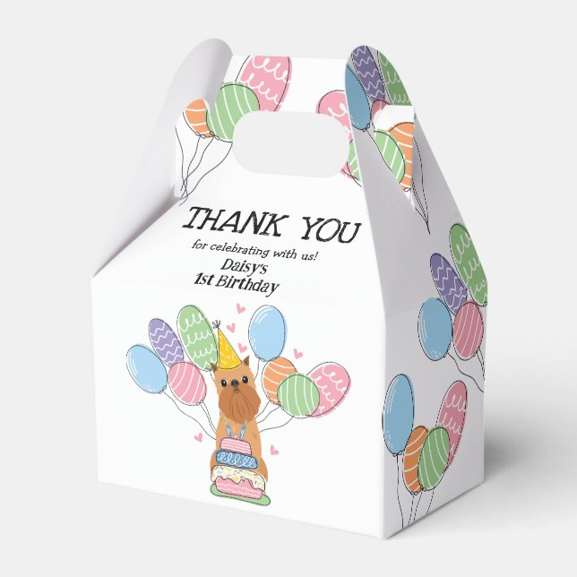 Red Brussels Griffon Cropped Ears Birthday Party Favor Boxes (Front Side)