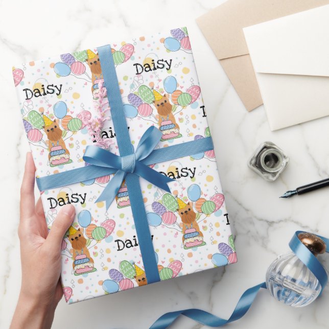 Red Brussels Griffon Cropped Ears Birthday Party Wrapping Paper (Gifting)