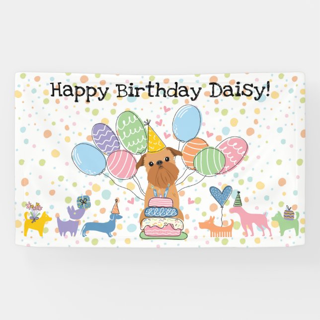 Red Brussels Griffon Dog Birthday Party Banner (Horizontal)