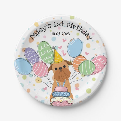 Red Brussels Griffon Dog Birthday Party Paper Plates