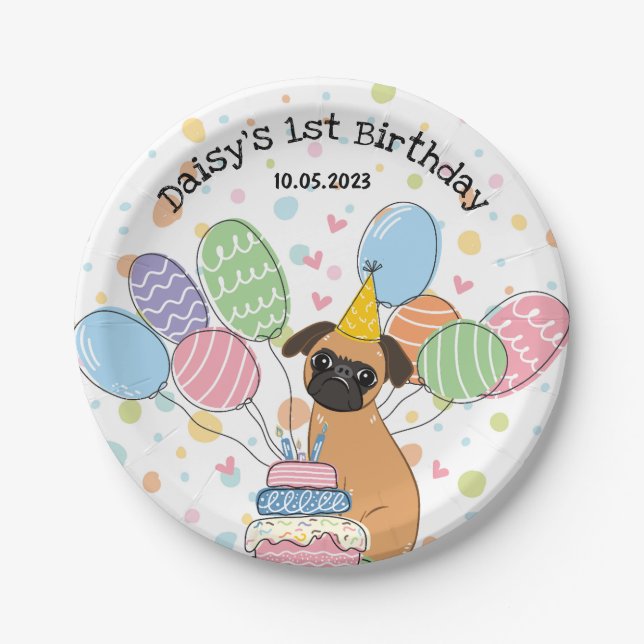Red Brussels Griffon Dog Birthday Party Paper Plates (Front)