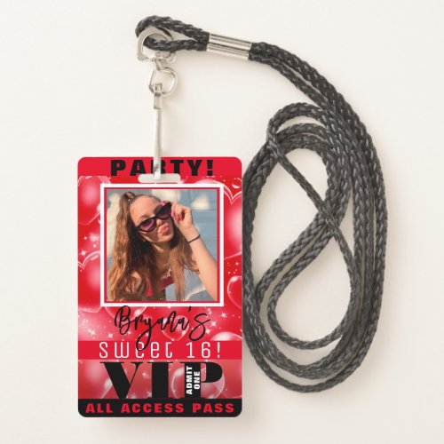 Red Bubble Hearts Birthday Party VIP Pass Badge