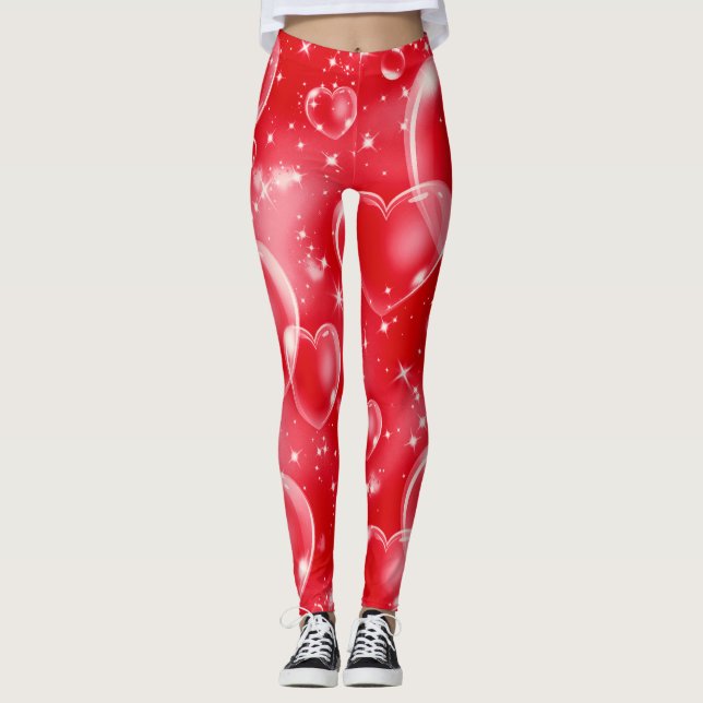 Red Bubble Hearts Cute Girly 90's  Leggings (Front)