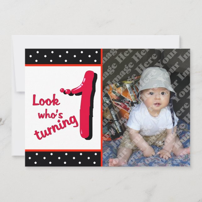 Red Bubble Letter First Birthday Celebration Invitation (Front)