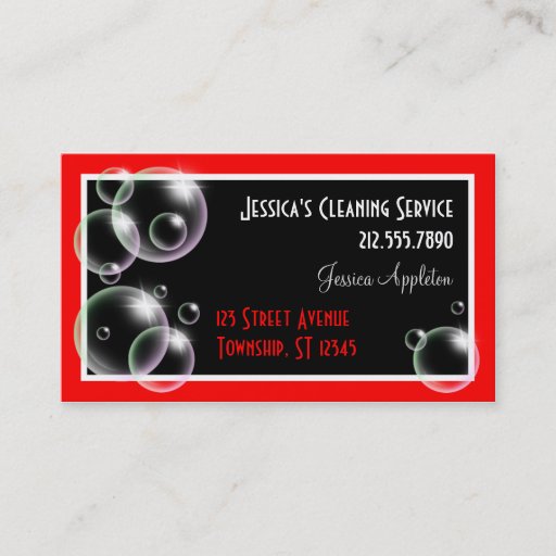 Customizable Red Bubbles Cleaning Service Business Cards