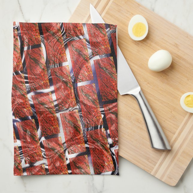 Red, bubbles on grating or brick effect? Metallic. Kitchen Towel (Quarter Fold)